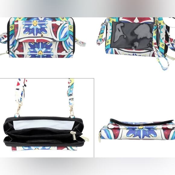 Multi Color Kaleidoscope Pattern Faux Leather Crossbody Bag/wireless power bank - Picture 3 of 6